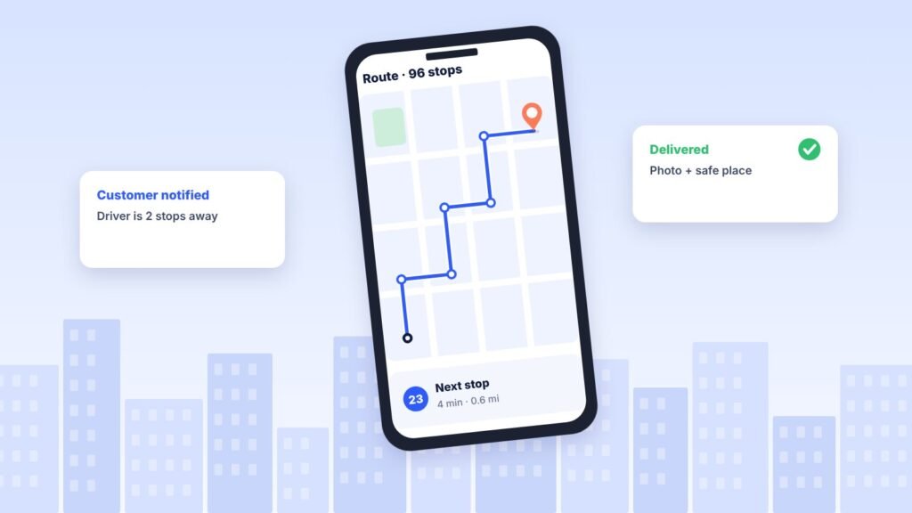 Delivery driver using a route planning app on a handheld scanner